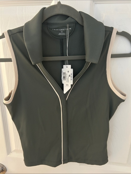 Travis Mathew Tops - Travis Mathew Green Sleeveless Polo with Cream Piping